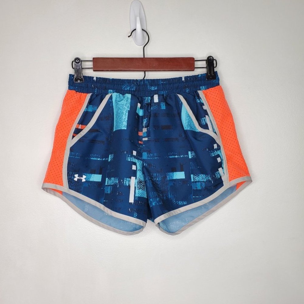 Under Armour Loose Navy Teal Blue Gray Neon Orange Running Shorts Size XS